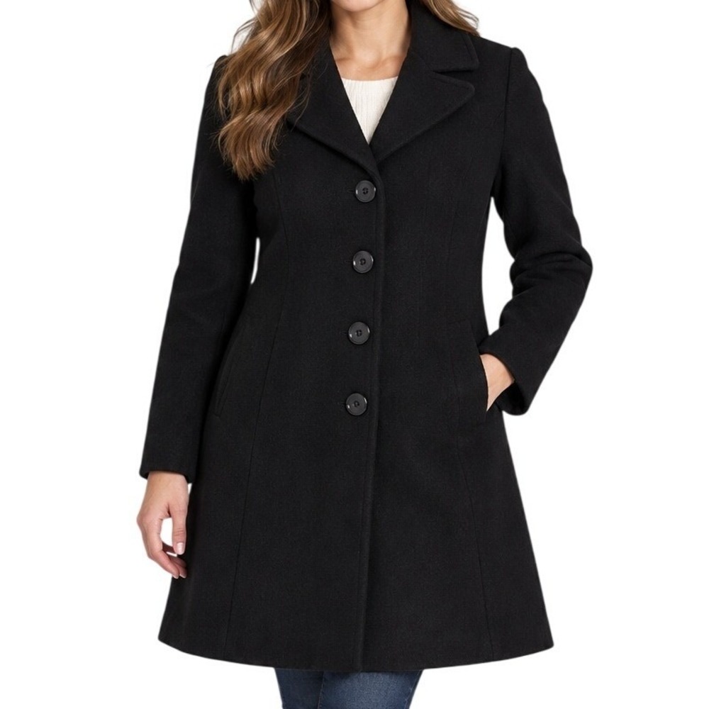 Larry Levine Black Wool Blend Car Coat Jacket Women's 4